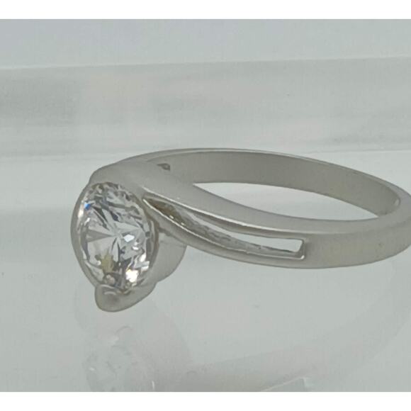 1.5CT Vintage White Gold EP Band Satin Brushed Finish Solitaire Ring Size 9 - Picture 8 of 8
